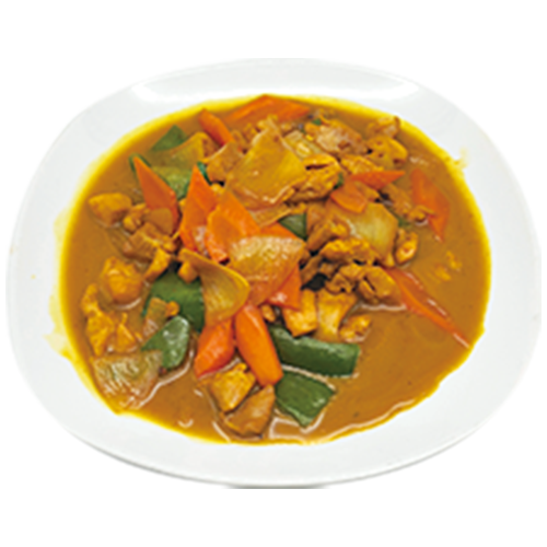 Pollo con verdura con salsa curry