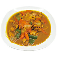 Pollo con verdura con salsa curry