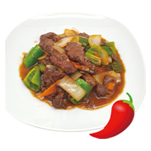 Ternera con verdura con salsa picante