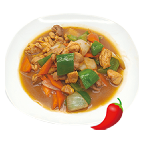 Pollo con verdura con salsa picante