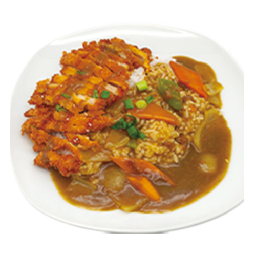 Arroz blanco con pollo frito salsa curry