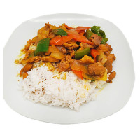 Arroz blanco con pollo y verduras