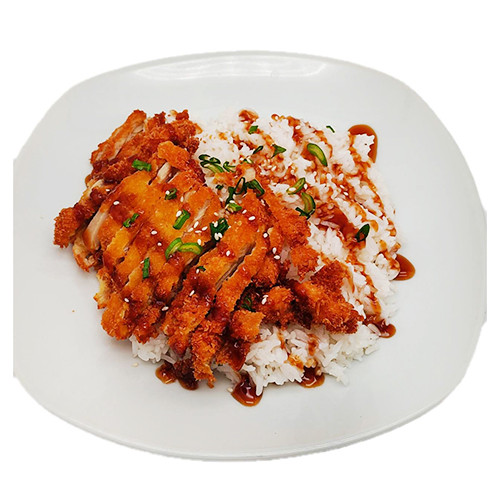 Arroz blanco con pollo frito salsa teriyaki